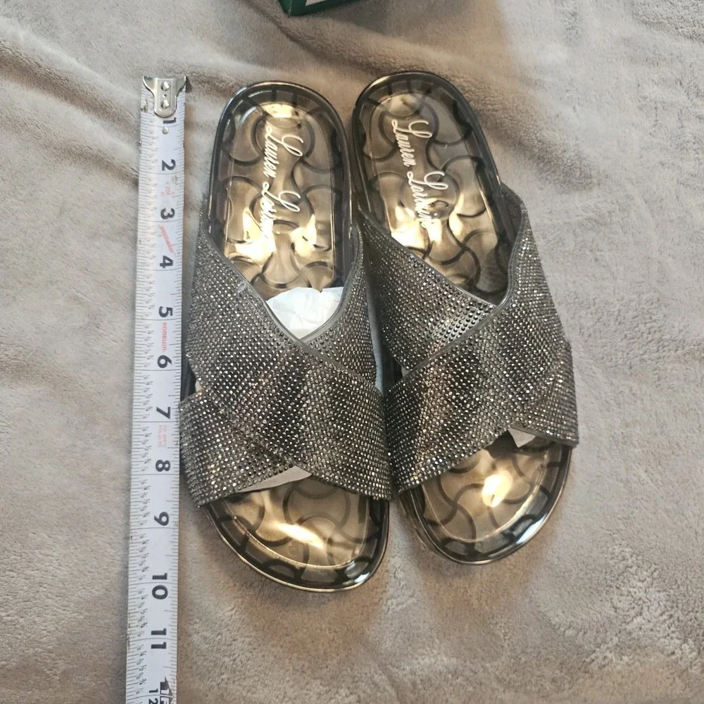 Lauren Lorraine Jelly Sandals Size Medium Black Crystal‎ Rhinestone Embellished